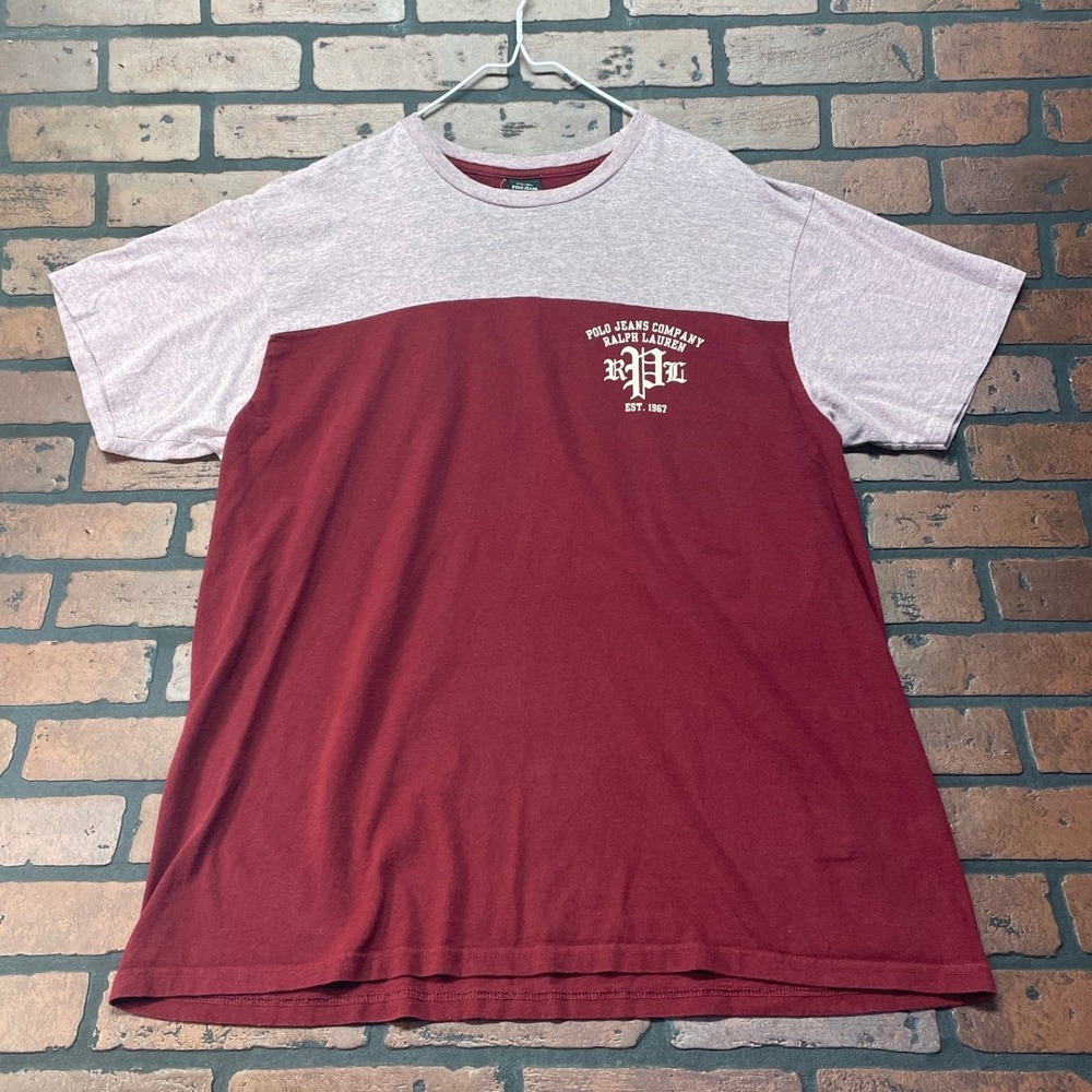 Polo Jeans Co. Y2K Men's XL Colorblock Maroon Long Sleeve Logo Ralph Lauren Tee